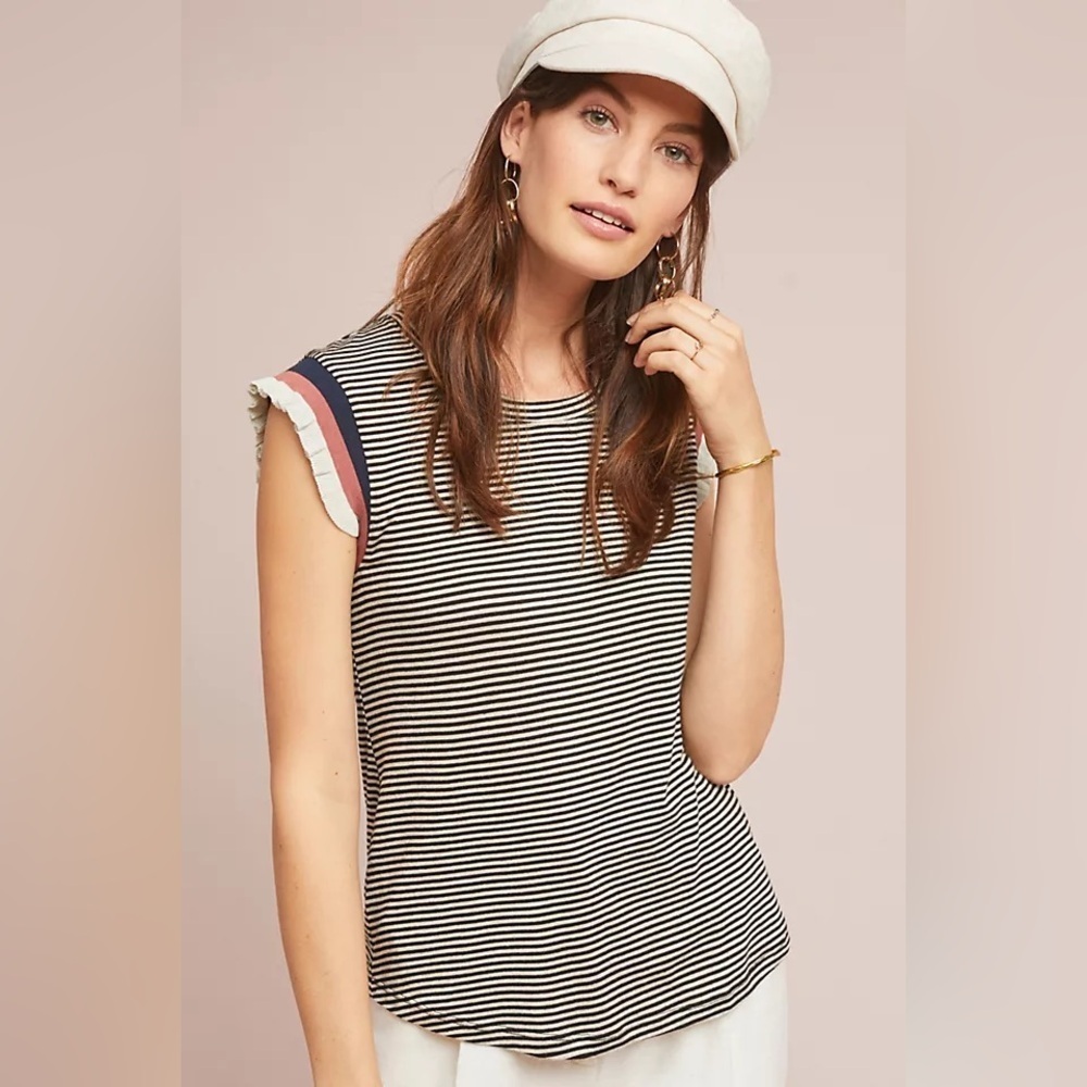 Anthropologie Dolan Camrose Striped Flutter-Sleeve Tee Sz XS